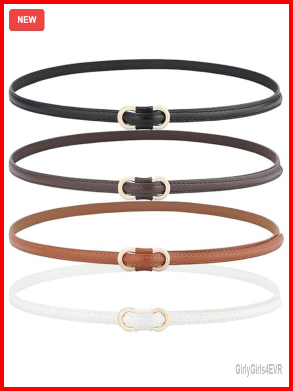 4 Pack Skinny Belt Thin Belts Adjustable Faux Leather Women